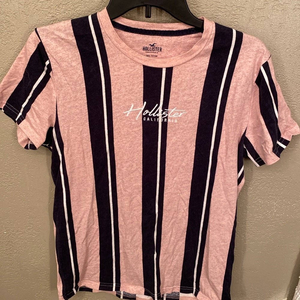 Hollister pink and navy striped tee